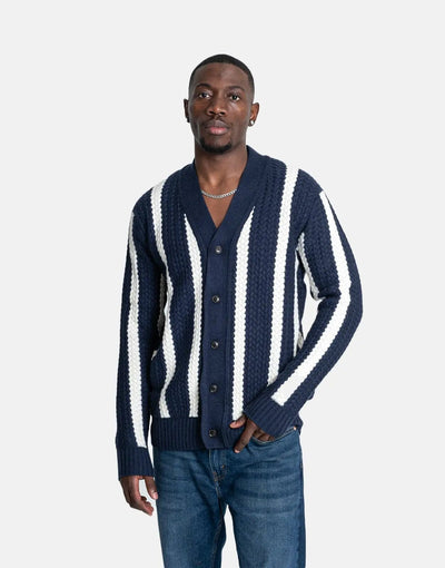 Ben Sherman Textured Stripe Dark Navy Cardigan