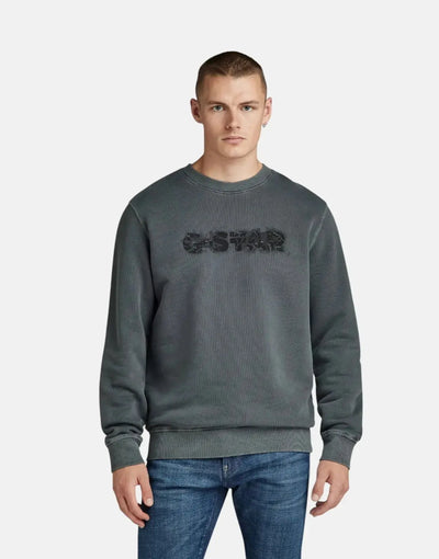 G-Star RAW Distressed Logo Grey Sweatshirt