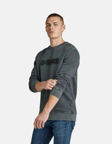 G-Star RAW Distressed Logo Grey Sweatshirt