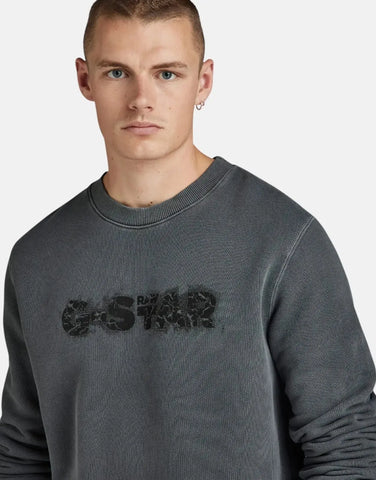 G-Star RAW Distressed Logo Grey Sweatshirt